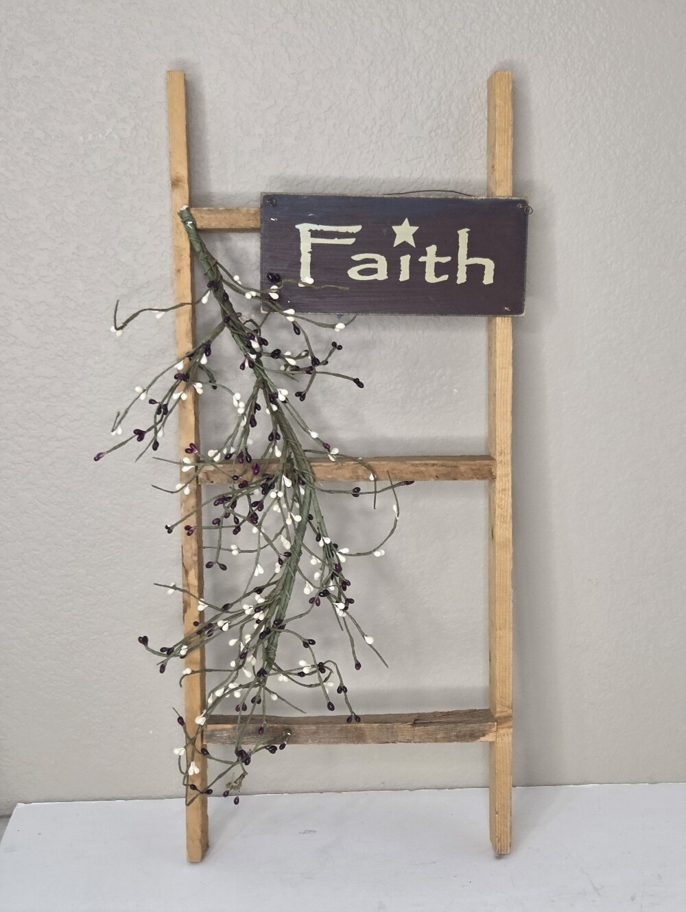 Primitive Decorative Wooden Ladder with Red Pip Berry Garland